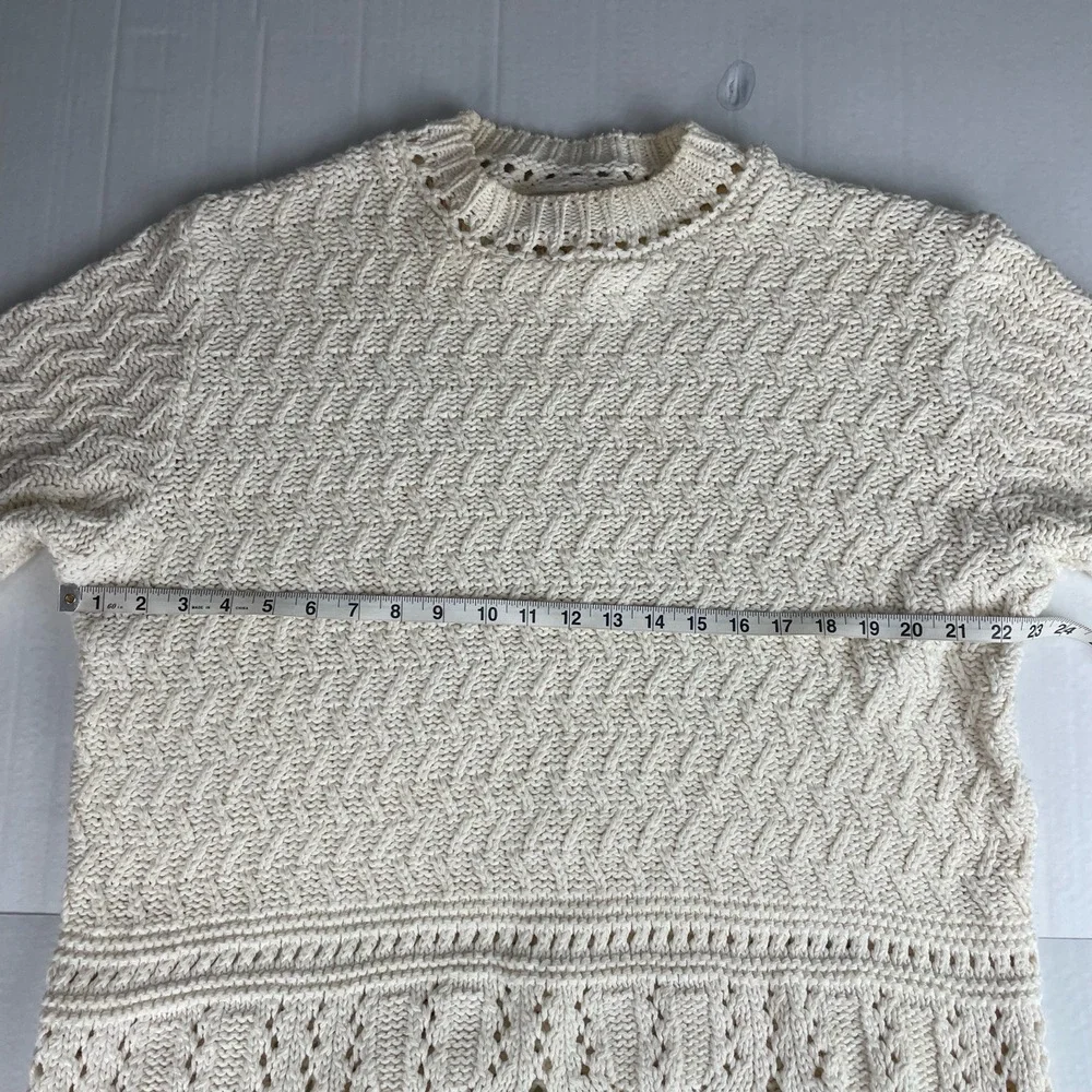 Coldwater Creek Cream Fisherman Knit Sweater Cotton Blend‎ Crew Neck Large - Picture 8 of 9